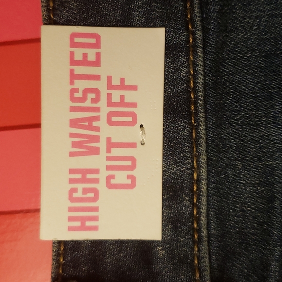 PINK Victoria's Secret Distressed Denim Shorts Size 2 Dark Wash High Waisted NWT - Picture 8 of 15